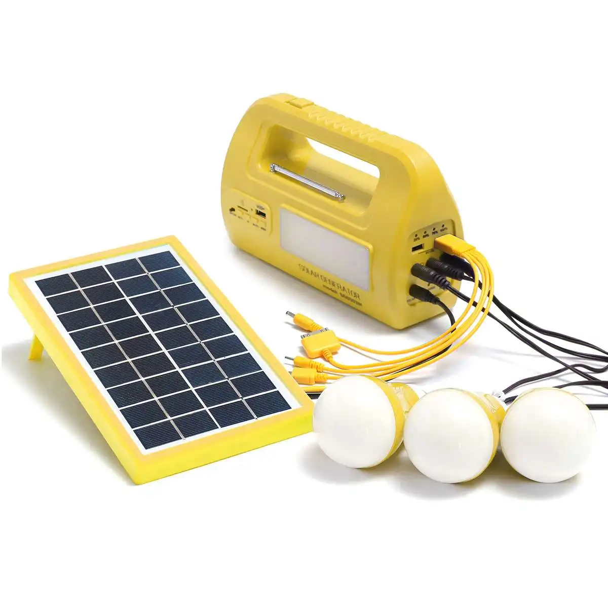 

9V 3W Portable Rechargable Solar Emergency Generator Lighting System USB Charger Power Bank USB Solar Charger With 2W LED Bulbs