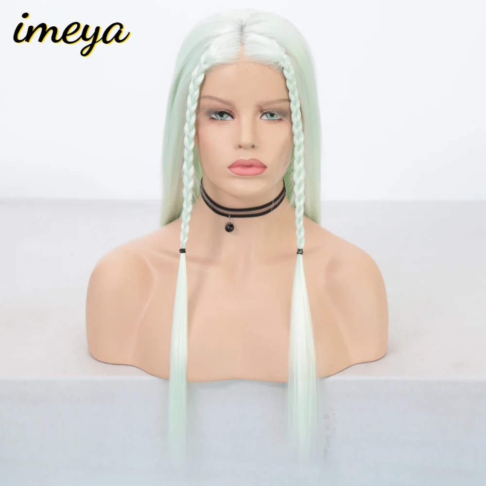 

Imeya Silky Straight 150% Density Light Green Synthetic Lace Front Wigs Heat Resistant Wigs With Natural Part Wig for Women