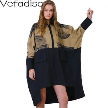 

Vefadisa Plus Size Irregular Women Blouse 2020 Autumn Patchwork Long Sleeve Blouse Stitching Color Batwing Sleeve Blouse QYF3260