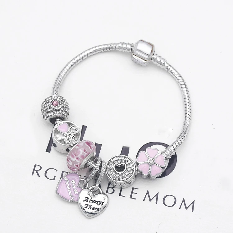 Торговля DIY ювелирный браслет с подвеской розовый из муранского стекла с изображением цветка браслет с подвеской женский браслет