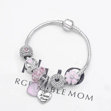 Торговля DIY ювелирный браслет с подвеской розовый из муранского стекла с изображением цветка браслет с подвеской женский браслет