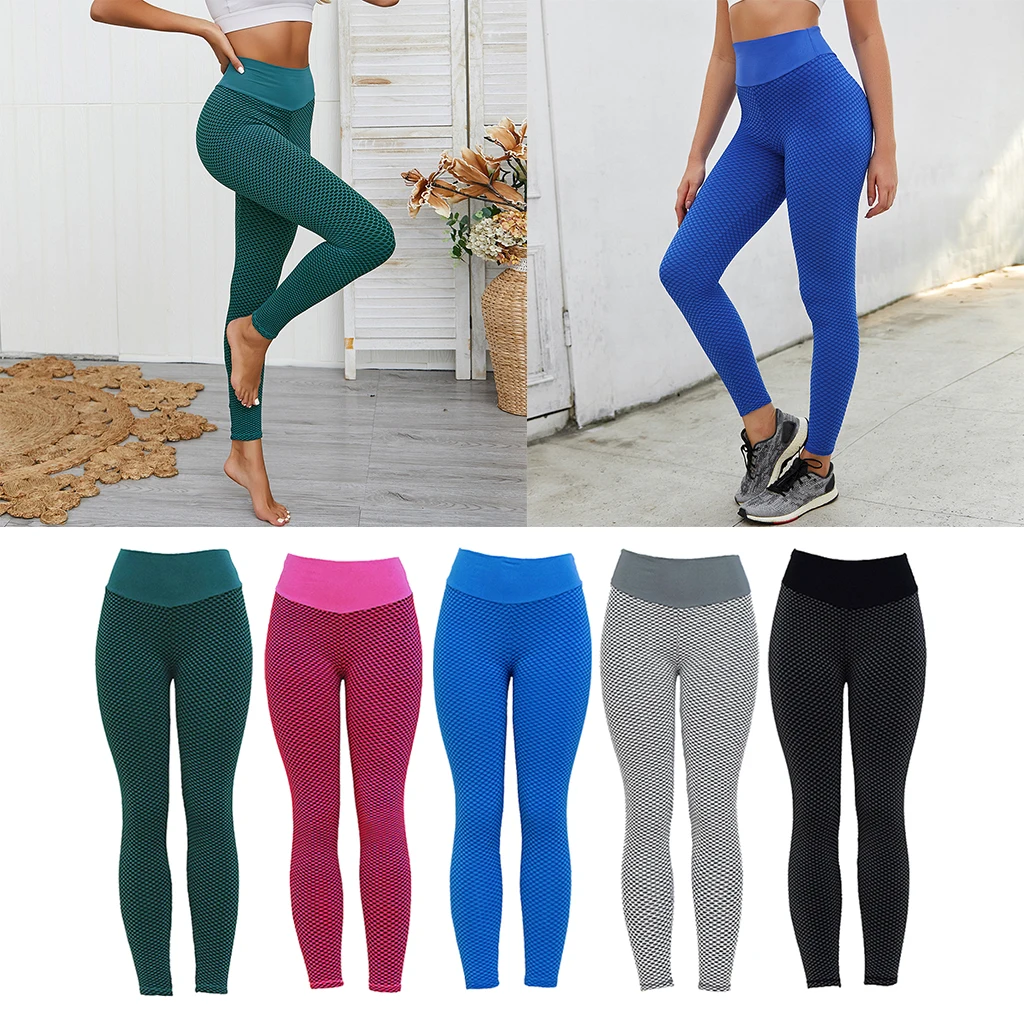 Womens Textured High Waist Yoga Pants Running Gym Leggings Push Up Sports Tights Butt Lifting Leggings Workout Tights Pants