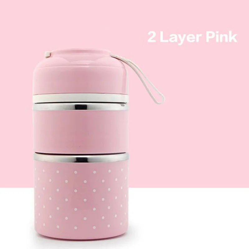2 layer pink Японский термос для обедов, коробка для стаканов, герметичная коробка из нержавеющей стали, Bento Box, детский портативный для пикника, школы, пищевой контейнер кухонный - Цвет: 2 layer pink