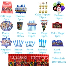 

Robot Blocks Blue Cartoon Characters Themes Disposable Cutlery Sets Napkins Paper Plates Robloxed Birthday Supplies Party Decor