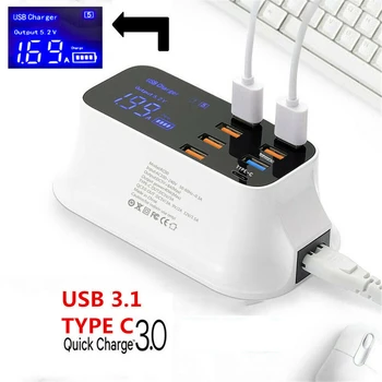 

8 Ports Fast Charge QC 3.0 Led Display USB Hub Wall Charger Adapter For Tablet Quick Charger For xiaomi huawei samsung