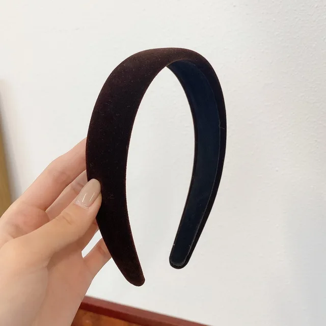 Retro Thick Velvet Headband Women Hair Accessories Fashion Wide Solid Color HairBand Plastic Elegant Bezel Hair Hoop Headwear dark brown
