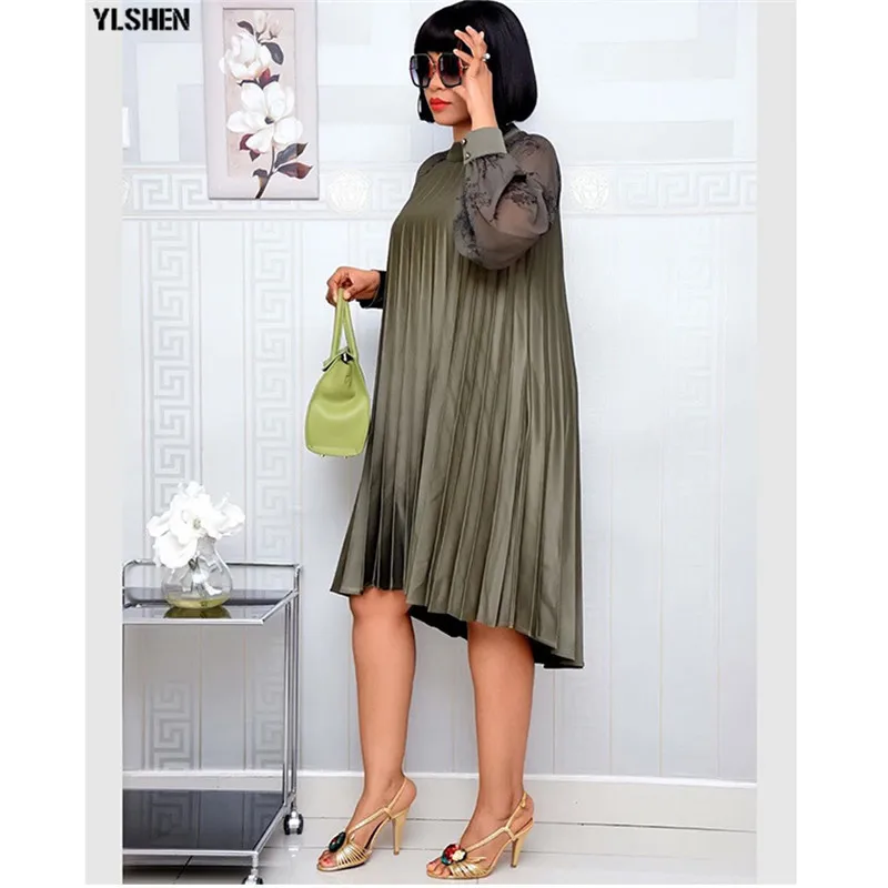 African Style Dresses for Women Casual Pleated Dress Elegant Chic Office Lady A-Line Africa Dress 2019 Autumn Winter Clothing 07