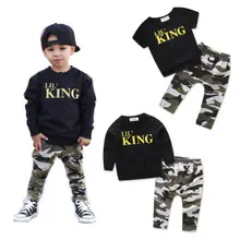 Одежда для малышей из 2 предметов; футболка для маленьких мальчиков; топы+ длинные штаны; комплект повседневной детской одежды с принтом «король»; 1-6Y