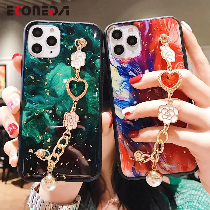 

EKONEDA Wrist Strap Chain Case For Huawei P30 Lite P20 P40 Mate 20 30 Pro Lite Case Luxury Foil Marble Cover