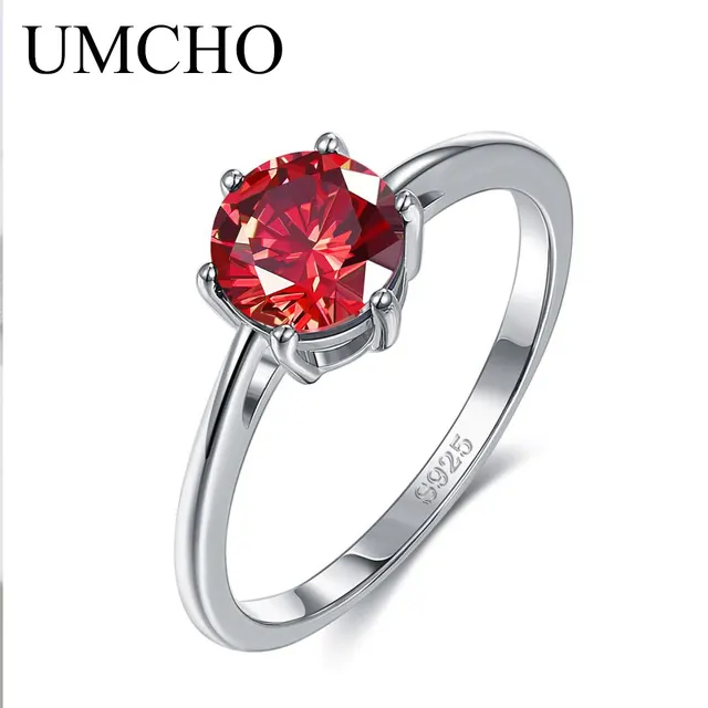 UMCHO Elegant Real 925 Sterling Silver Wedding Rings Zircon Ring for Women Charms Luxury Festival Party Fine Jewelry Female Red
