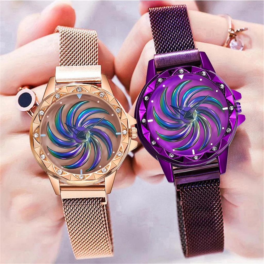 Женские вращающиеся часы с магнитной пряжкой роскошные женские кварцевые часы из нержавеющей стали Relogio Feminino