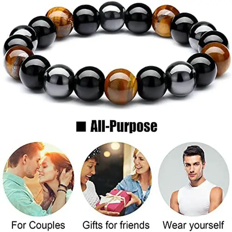 Triple Protection Bracelet For Men Women Bring Luck and Prosperity Hematite Black Obsidian Tiger Eye Stone Bracelets Men Jewelry - Image 6