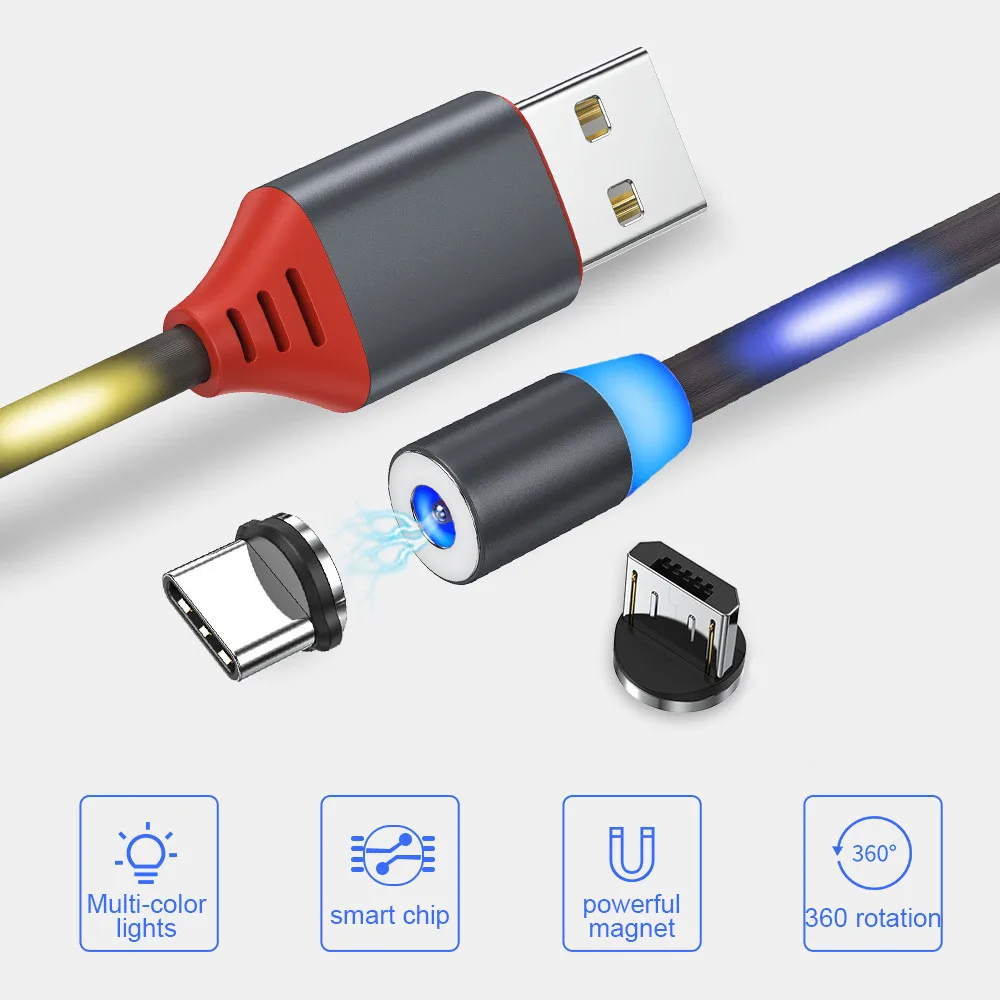 

Magnetic Micro USB Type C Fast Charging Cable for iOS Android xiaomi Samsung Voice Control Intelligent Smart Power Off Cable