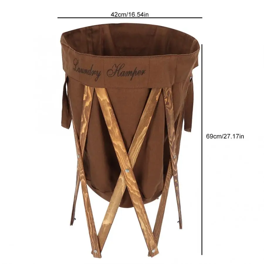 Foldable Laundry Hamper Basket with Wooden Frame Dirty Clothes Bag for Home Use