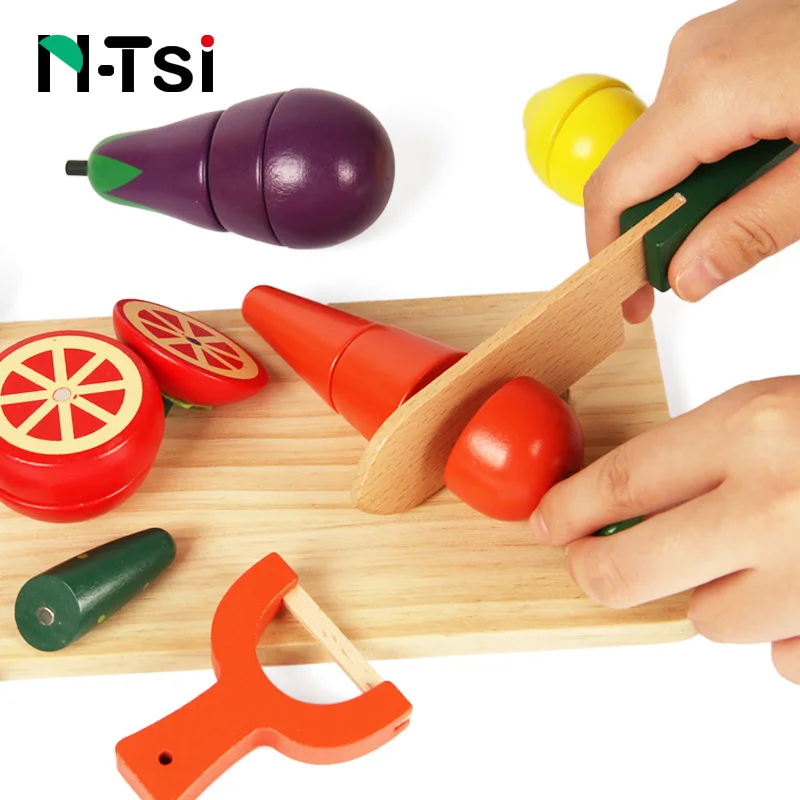 N-Tsi деревянные пищевые группы овощи магнитные рыболовные кухонные игрушки ролевые игры Развивающие детские подарочные игрушки для детей