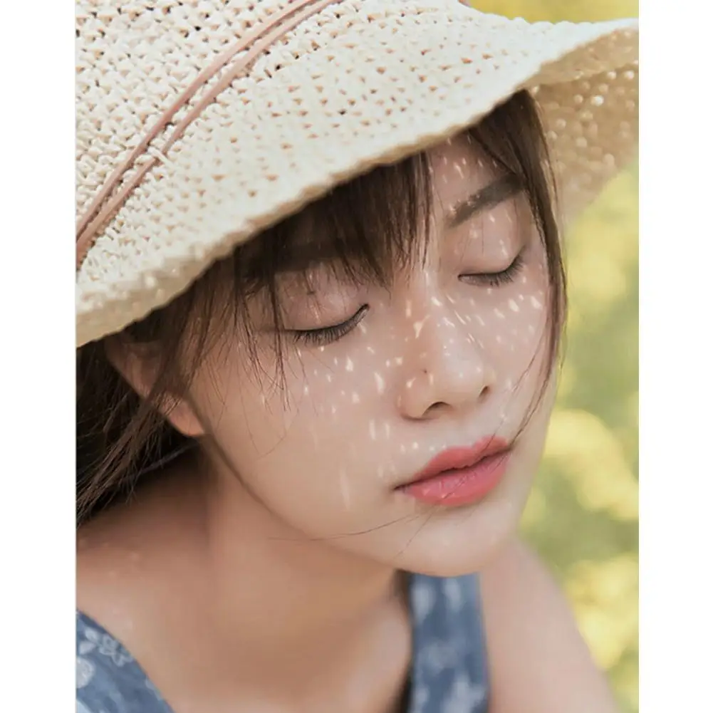 Studyset Summer straw weaving Braided UV Protection Bow Knot Beach Hat Foldable Bucket Cap crocheting