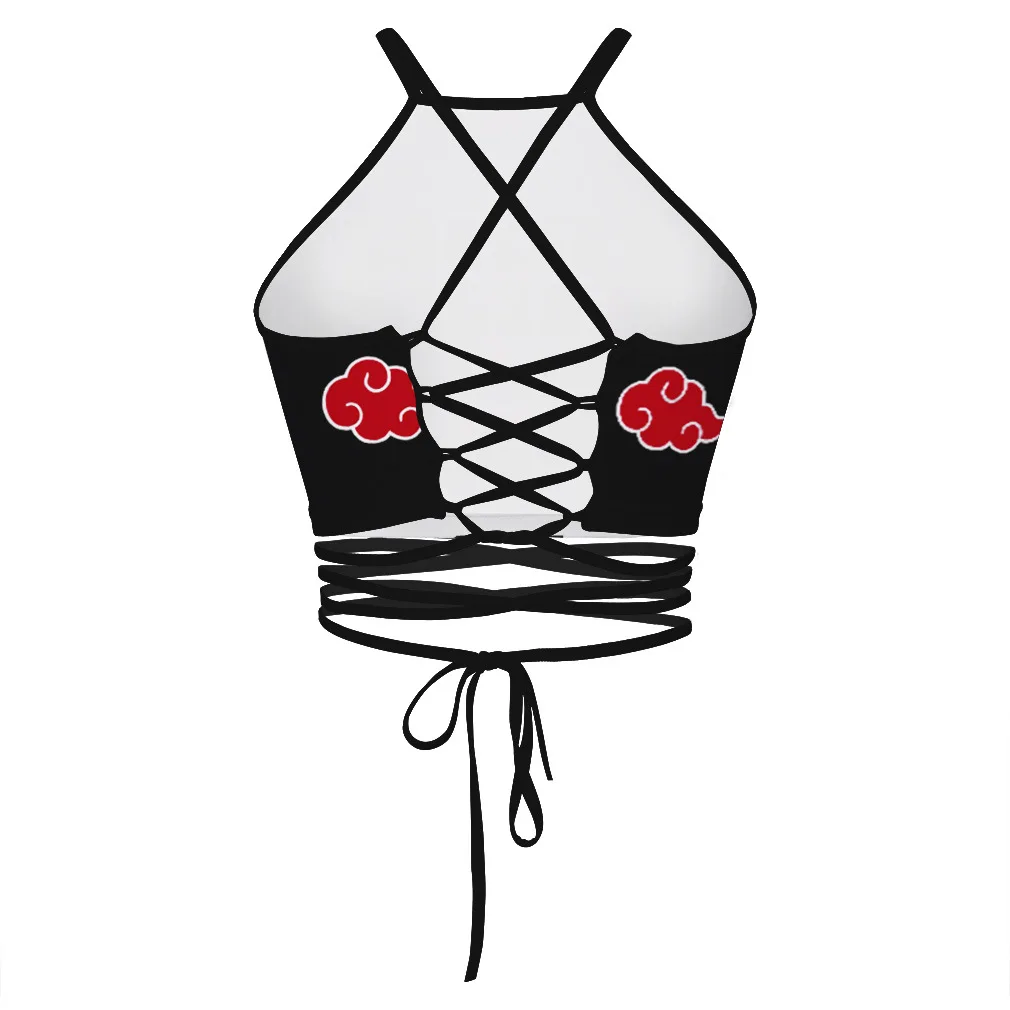 New Summer Sexy Cartoon Naruto Printed Girl Vest Tanks Slim Fitness Cross Bandage Women Camis Crop Tops Streetwear