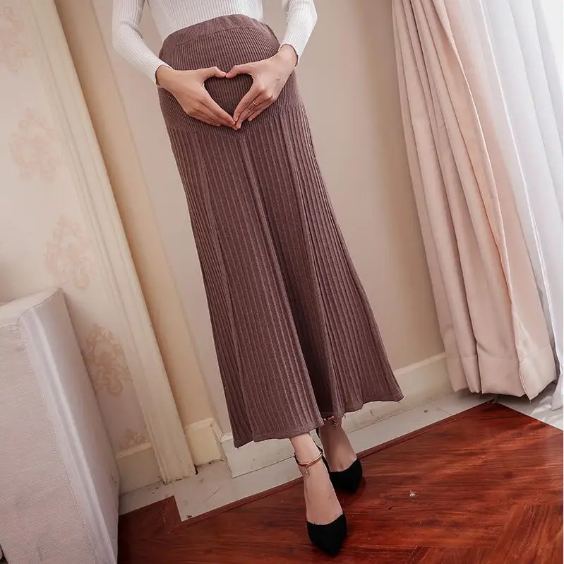 Однотонные трикотажные длинные юбки для беременных; сезон осень-зима; плиссированная юбка для беременных; большие размеры; женские юбки