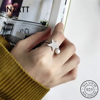 

INZATT Real 925 Sterling Silver Zircon Big Star Pearl Ring for Charming Women Fine Jewelry Trendy 2019 Accessories Gift