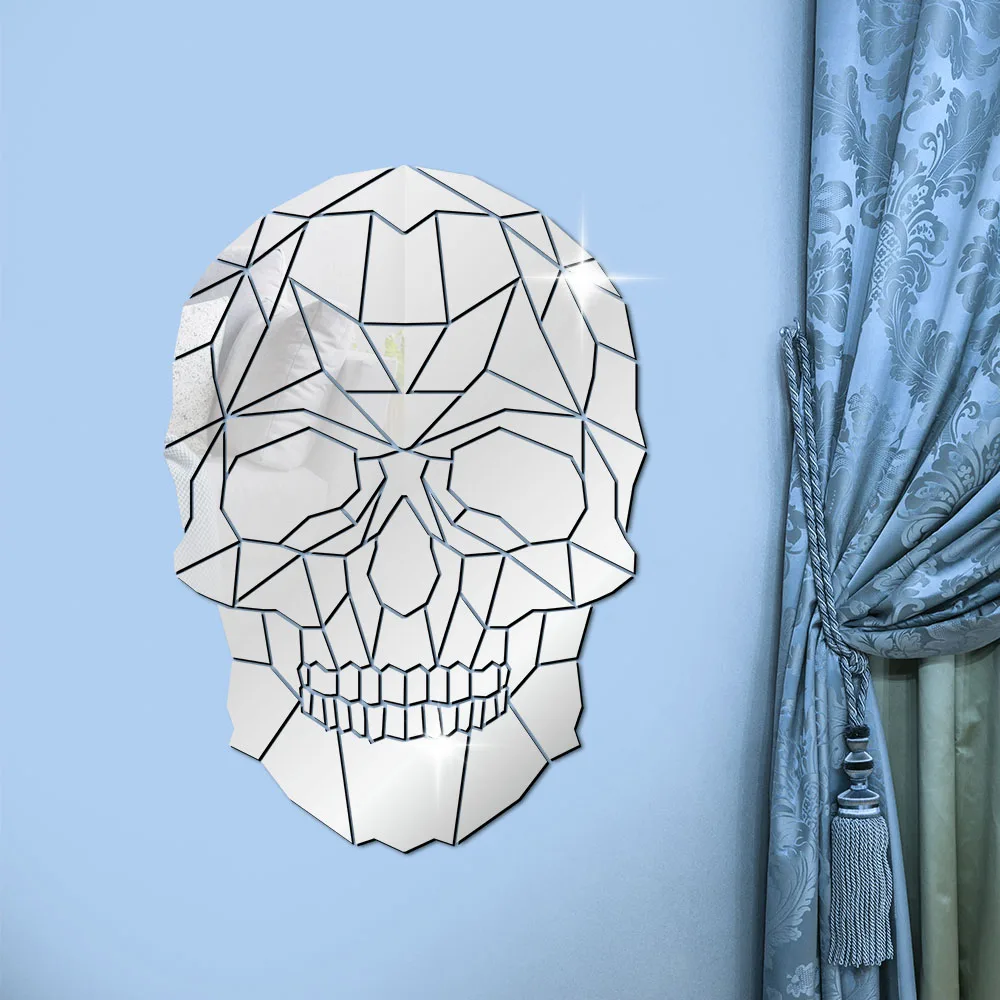 Череп голова Хэллоуин DIY ужас стены Искусство акриловое зеркало стены стикеры геометрические грим Скелет Голова Череп съемные настенные наклейки