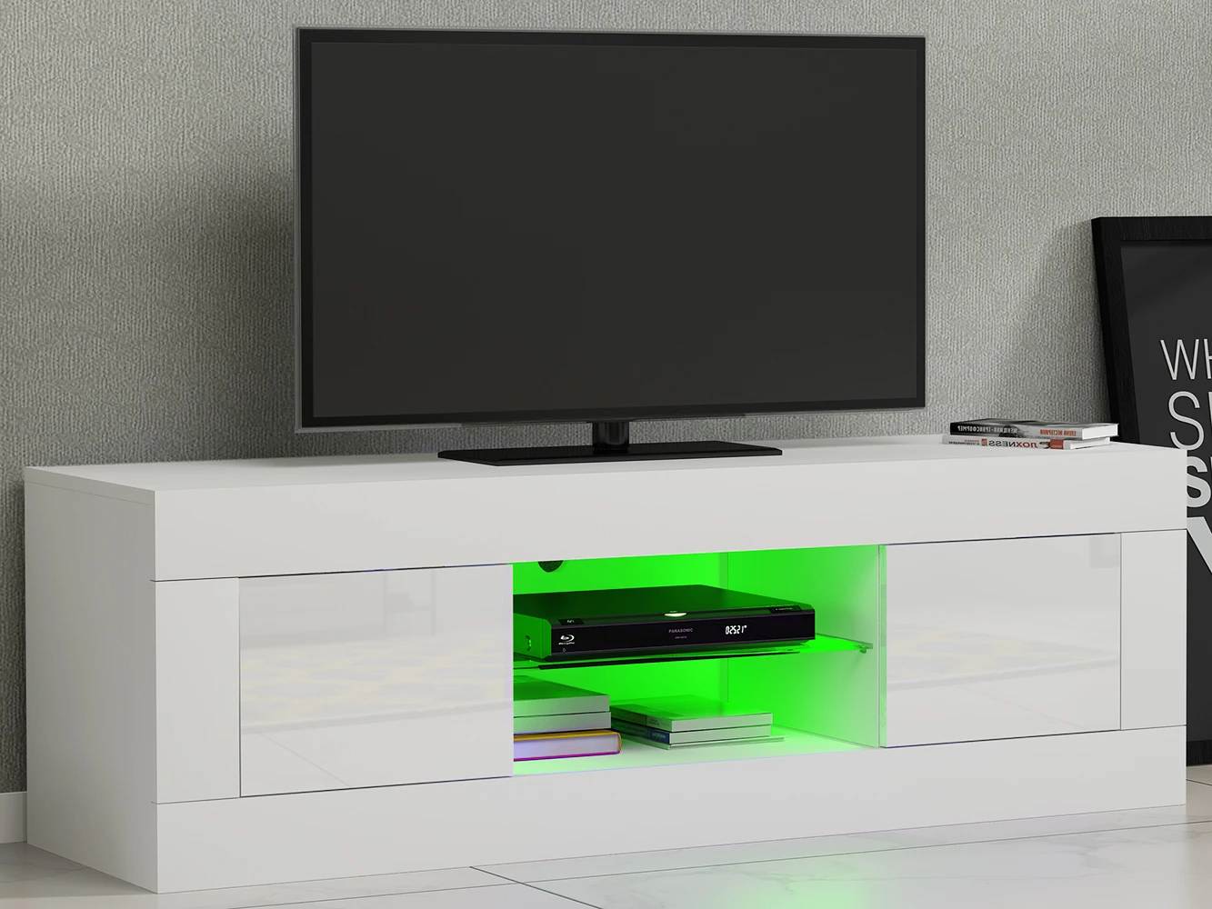 L x W x H White Modern LED Living Room Furniture TV Cabinets High Gloss Doorshigh LED TV Stand Sideboard Matt 125 x 35x 40 CM 