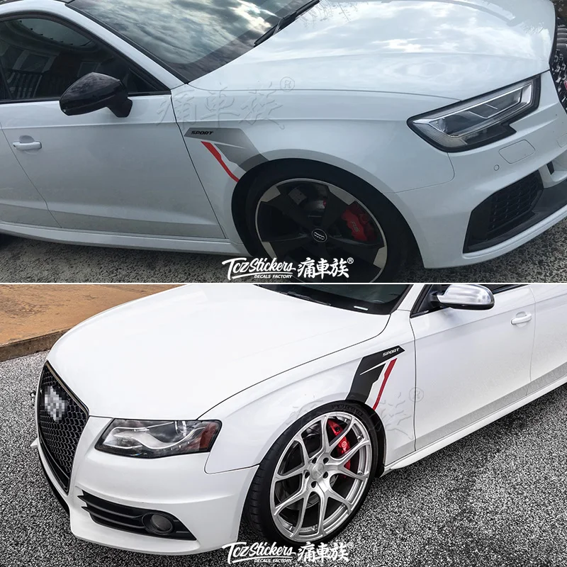Автомобильные наклейки для Audi Q3 A4 A3 A6TT A7 Golf 6 7, автомобильные наклейки, декоративные наклейки на крыло, модифицированные наклейки на царапины влево и вправо
