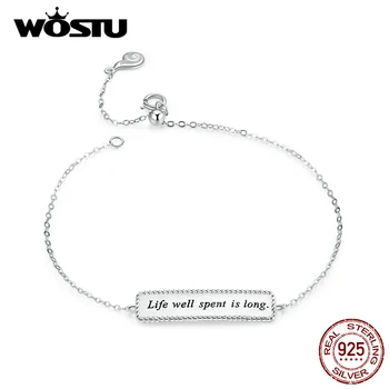 

WOSTU Lettering Bracelet Real 925 Sterling Silver Life well spent is long Chain Link Braceltes For Women Wedding Jewelry CTB039