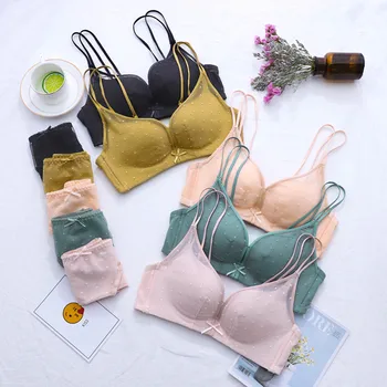 

Honviey summer mesh yarn lingerie set sexy lace hollow out push up wirefree beauty back thin girl adjustable straps bra sets
