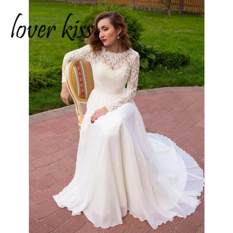Любовник Поцелуй платье Vestido De Noiva страна одежда с длинным рукавом из шифона