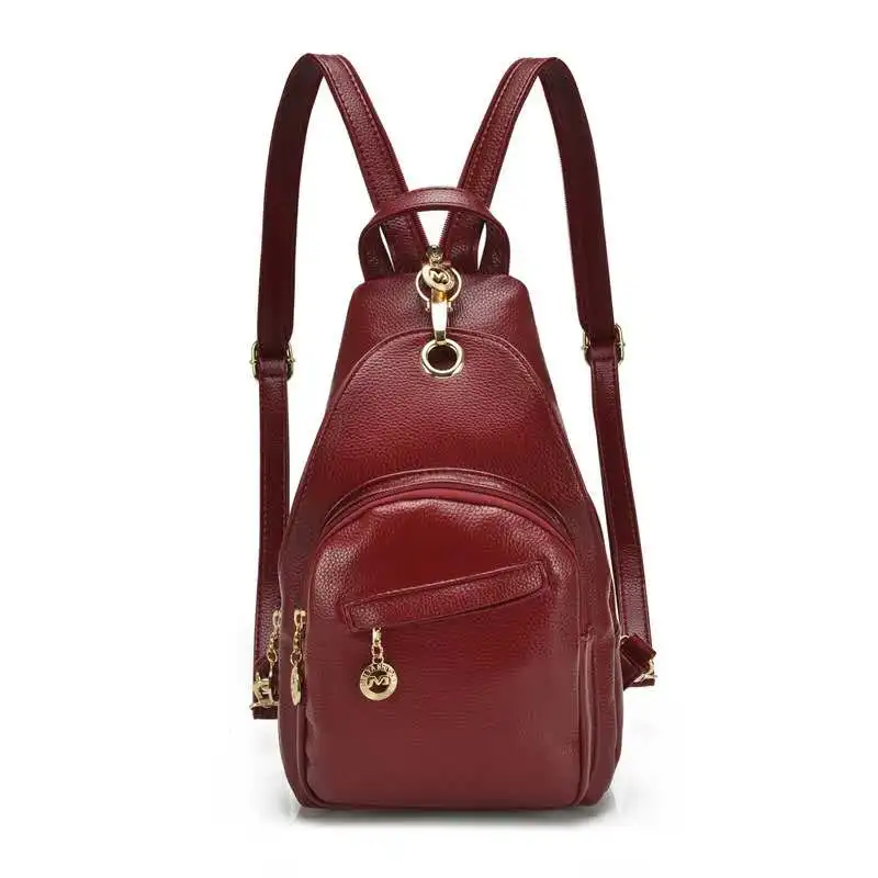 

2019 NEW Fashion Vintage Leaf Stitching Backpack Multifunction Chest Women high quality PU Leather Backpacks Designers Schoolbag