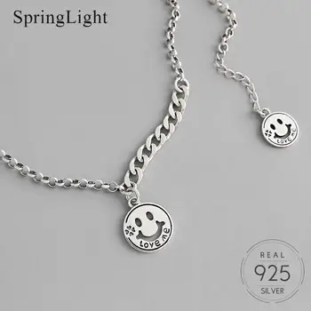 

Springlight Vintage Smiley Label Necklace 925 Pure Silver Creative Personality Japan & Korean Pendant Necklace for Fashion Girls