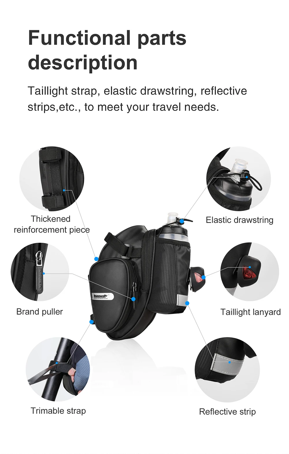 Rhinowalk Bicycle Bag Waterproof Bike Saddle Bag Large Capacity for MTB Bike Rear Seatpost Water Bottle Repair Tools Holder Bag (8)