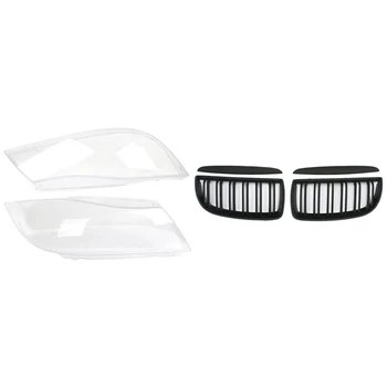

1 Set Front Bumper Kidney Grill Dual Slat Grilles & 1 Pcs Car Headlight Xenon Lens Shell Cover
