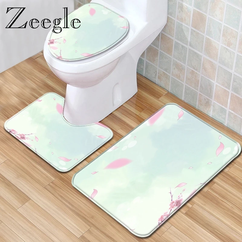 Zeegle Modern Bathroom Mat Set Water Absorbent Shower Room Mat Toilet Floor Rug Washable Bathroom Foot Mat 3pcs Bath Mat Set