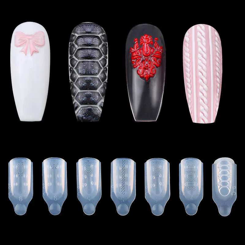 3 Stks/set Nail Siliconen Carving Mold Diy Nail Art Decoratie 3D Uv Gel Zachte Decoraties Manicure Toolsacrylic Clip Voor