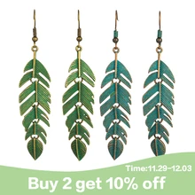 Богемные ретро серьги-капельки с зеленым листом и кисточками, богемные этнические Винтажные висячие серьги-капельки из сплава, ювелирные изделия для женщин