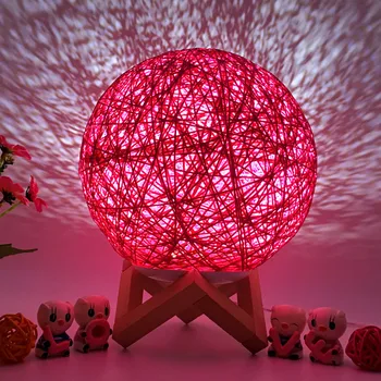 

20CM 3D LED Rattan Moon Night Light Moonlight USB Charging Table Desk Moon Lamp Includ wooden bracket Wire Length 1.3m 8Color 67