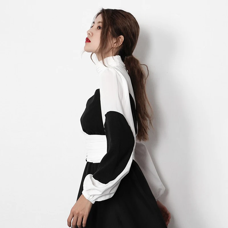 CHICEVER корейский хит цвет Женская рубашка стенд фонарь рукав туника Выдалбливают женские блузки осень модная новая одежда