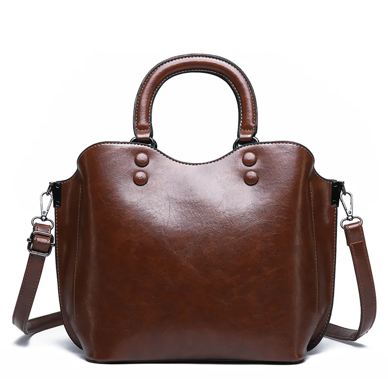 

Oil Skin WOMEN'S Bag 2019 New Style Simple Handbag Occident Fashion Versatile Crossbody Bag