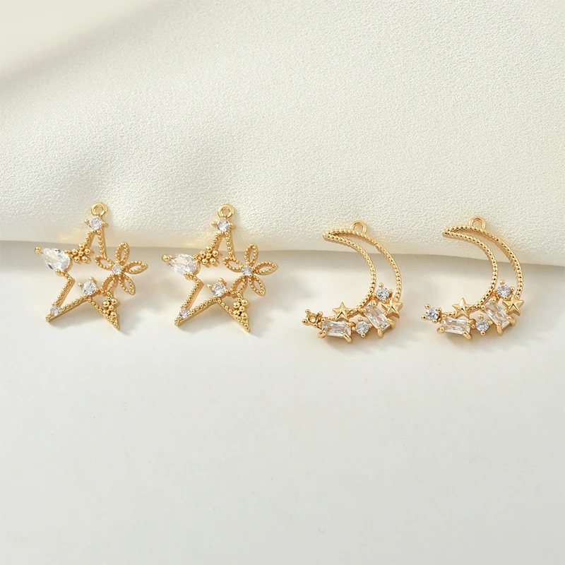 Полый кулон из циркония с инкрустированными звездами медное покрытие цвет 18