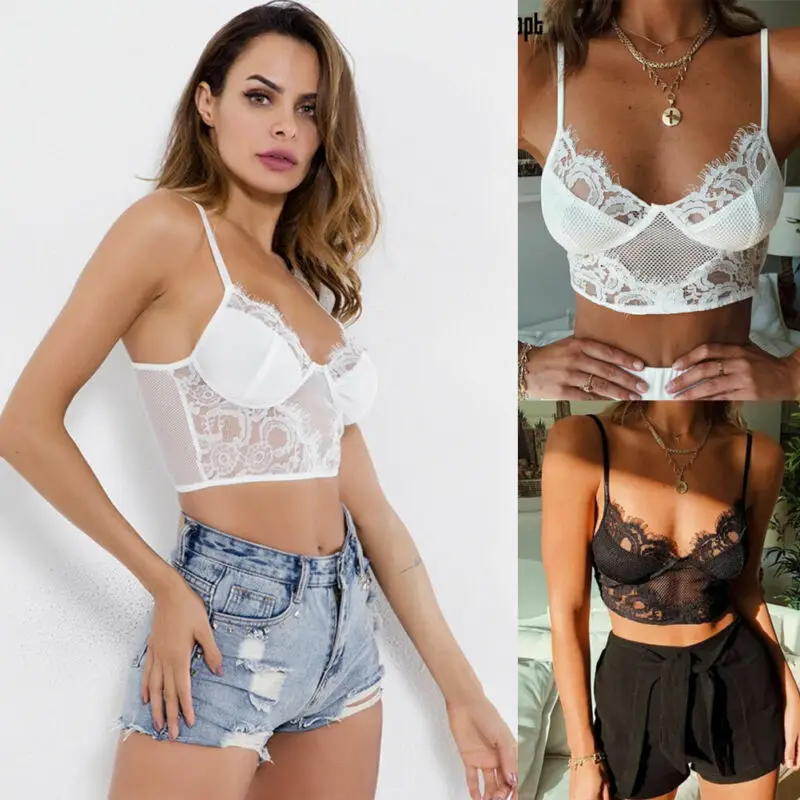 Женский кружевной Цветочный укороченный Топ Bralette Bralet Бюстгальтер Бюстье Cami мягкие безрукавки