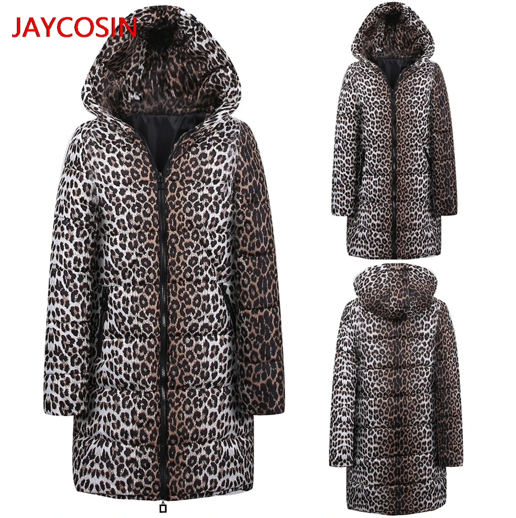 JAYCOSIN женские парки женские зимние длинные пуховые хлопковые леопардовые парка Print пальто с капюшоном Куртка Верхняя одежда новое поступление L4008029