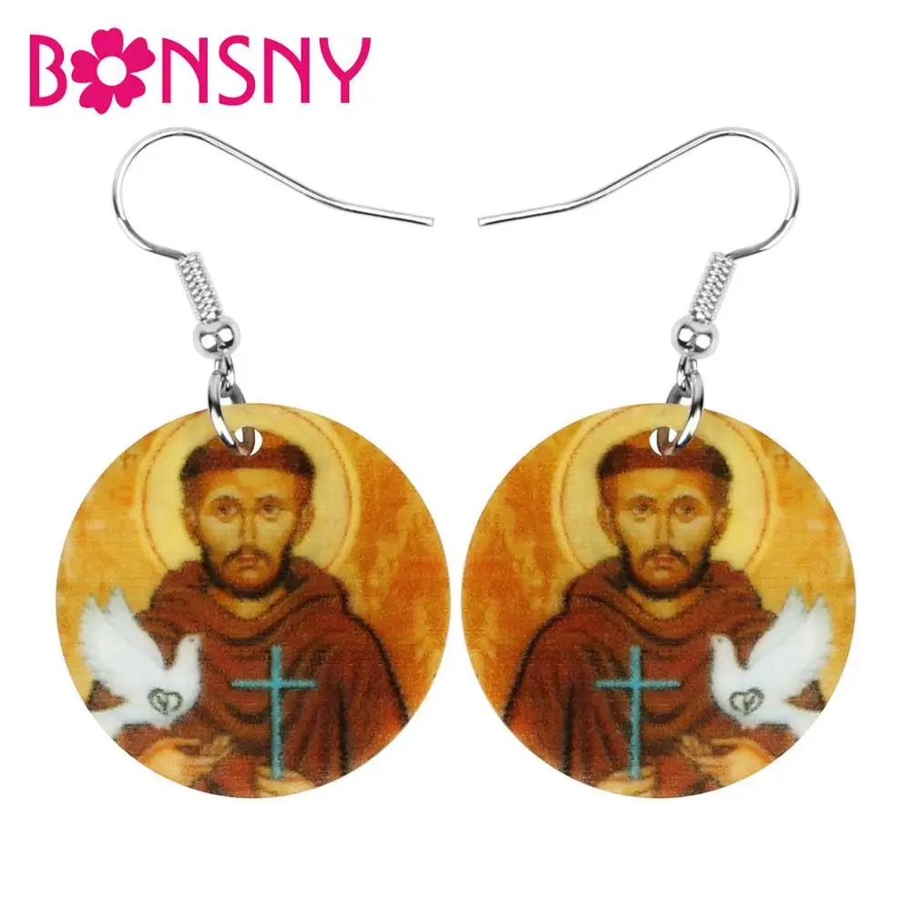 Bonsny Acrylic Halloween Jesus Cross White Pigeon Round Earrings Drop Dangle Festival Decoration Lady Girl Teen Party Charm Gift | Украшения