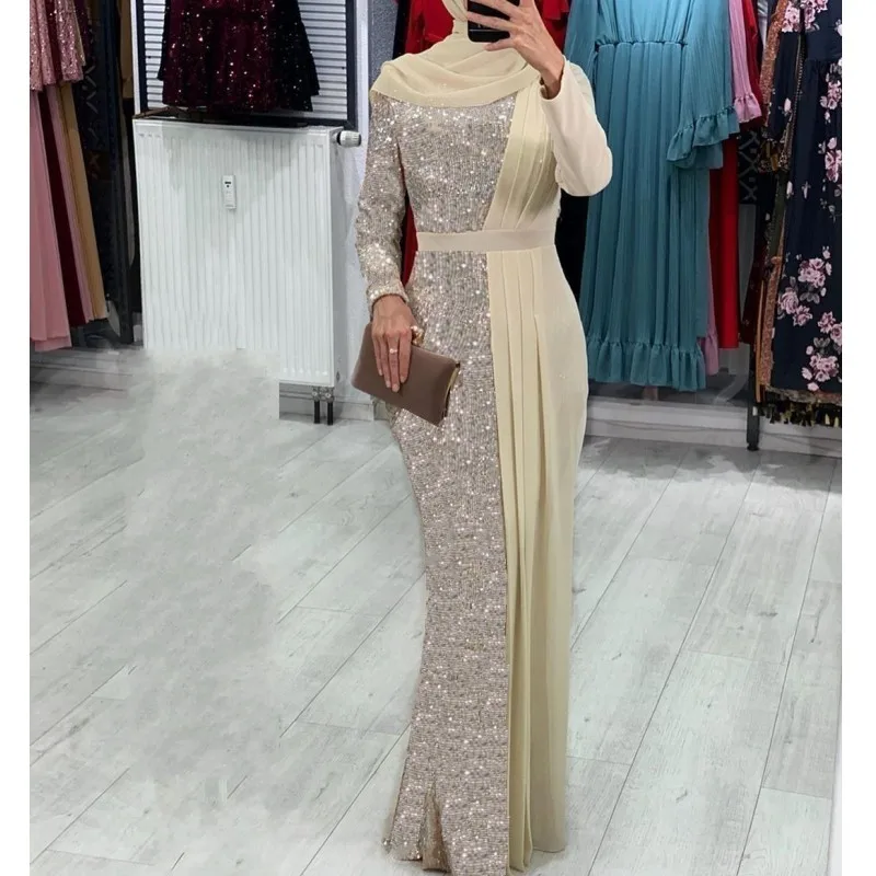 

Evening Prom Dresses Long 2019 Vestido Longo Festa Plus Size Mermaid Black Arabic Muslin Evening Gown Formal Dress