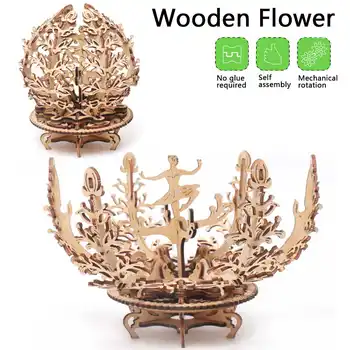 

3D Creatives Wooden DIY Puzzle Toy Dancing Girl Flower Model Three-Dimensional Puzzle Decoration Valentine'S Day Birthday Gif