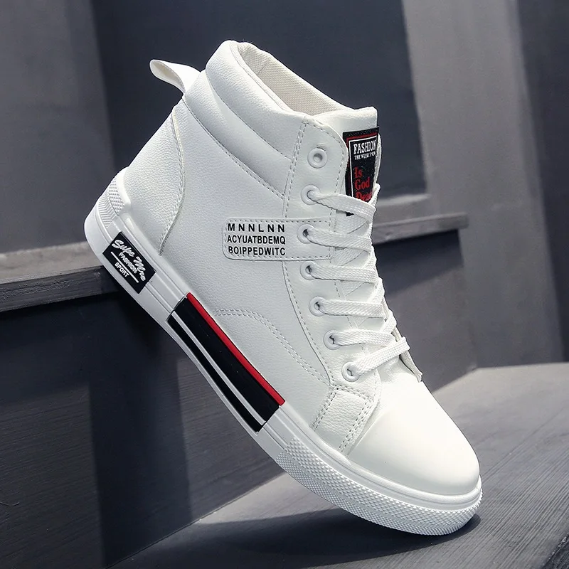 Zapatillas de deporte blancas para hombre, botines de invierno cómodos,  zapatos informales con cordones para adulto, calzado de cuero para invierno  _ - AliExpress Mobile