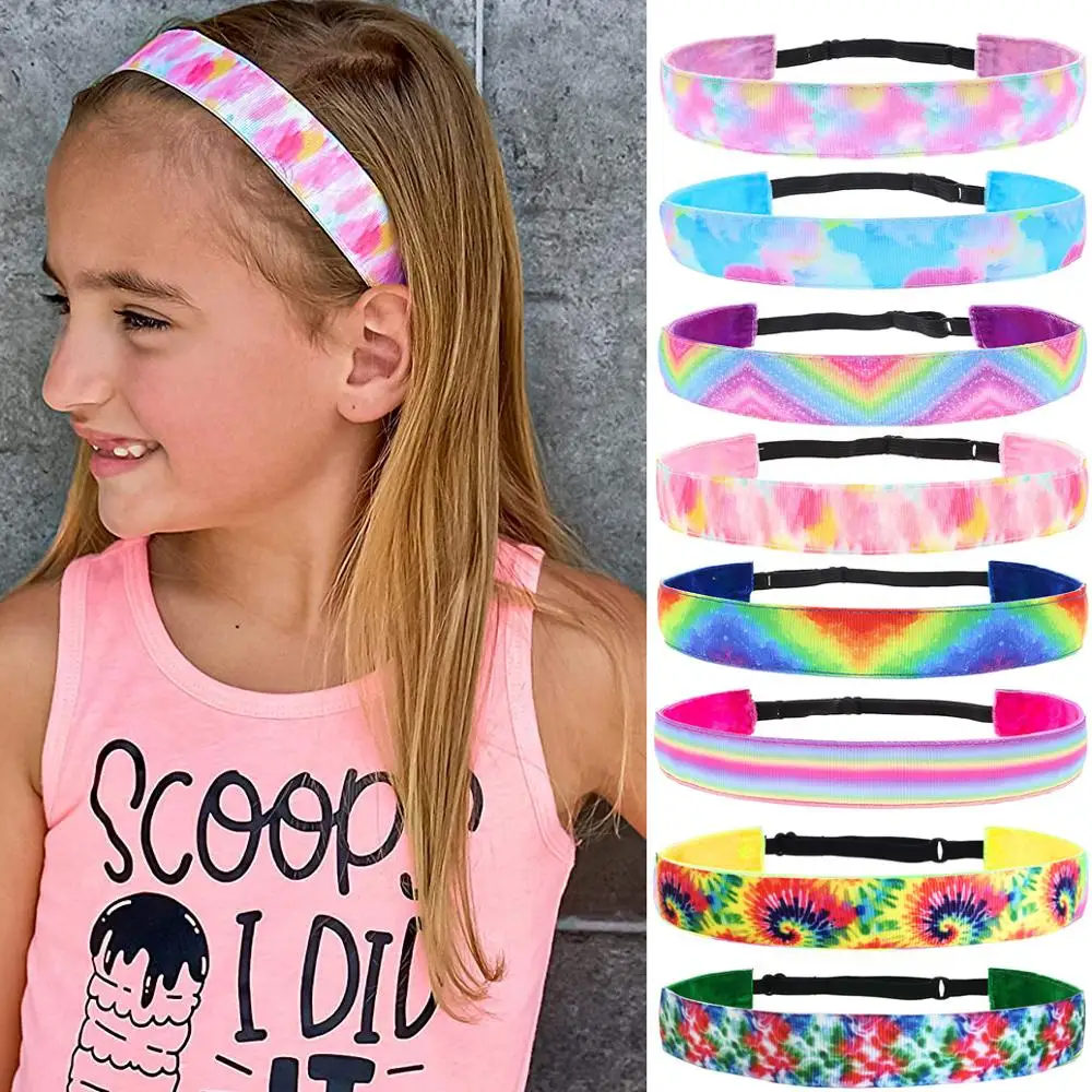 

Tie Dye Elastic Headbands for Girls Non Slip Hair Bands Stretchy Adjustable Rainbow Girl Head Bands for Teens