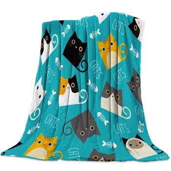 

Flannel Blanket for Bed Cartoon Cute Cat Throw Blanket Portable Soft Blanket Warm Sofa Bed Sheets Blanket for Picnic