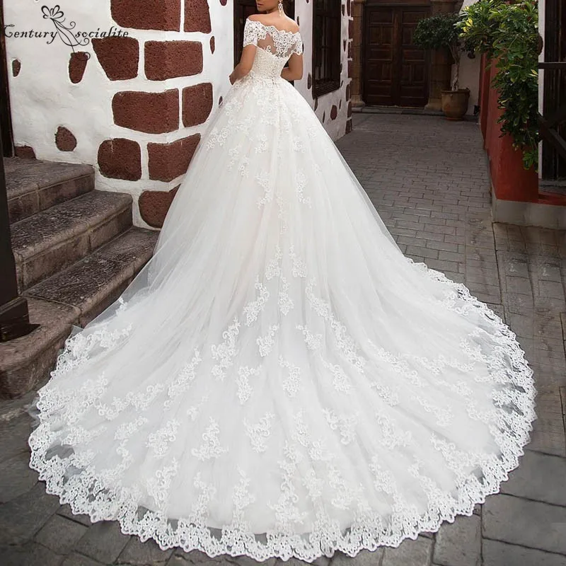 Vestido de Noiva принцесса свадебные платья кружево Аппликация с открытыми плечами короткий рукав Свадебные платья невесты платье Robe De Mariee