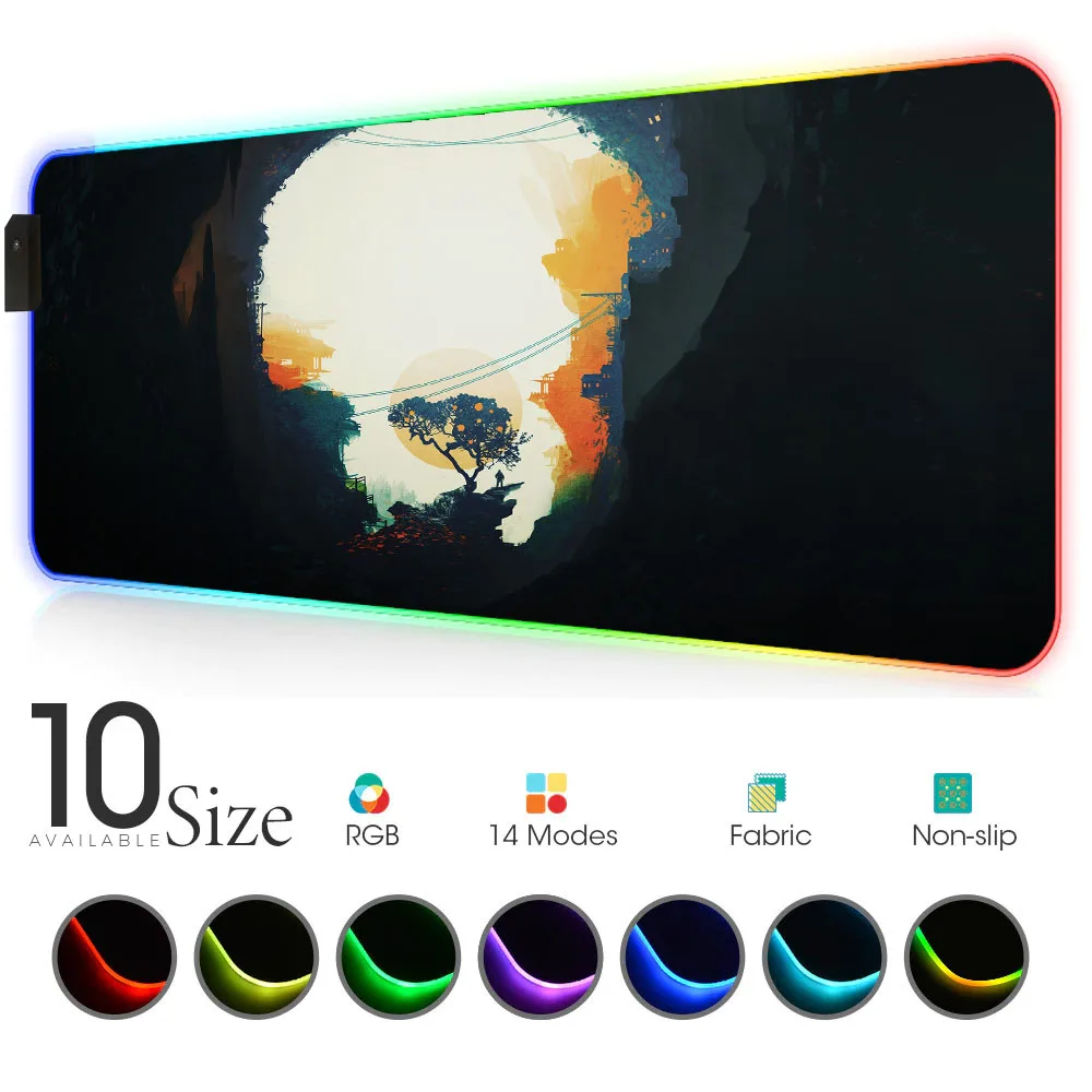 

Landscape RGB Mouse Pad Black Gamer Accessories escritorio accesorio Large LED MousePad Gaming with Backlit desk pad